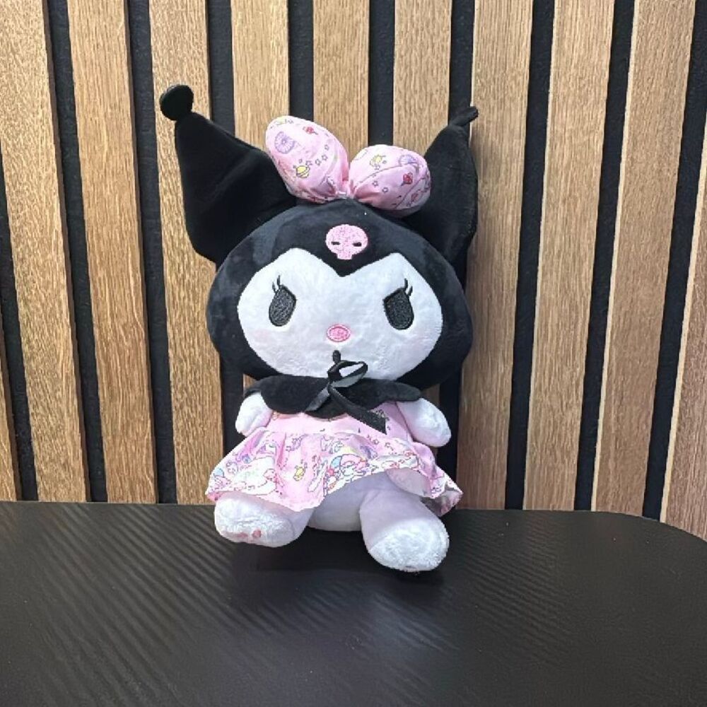 Sanrio Kuromi Plush Doll Pink Patterned Dress Bow